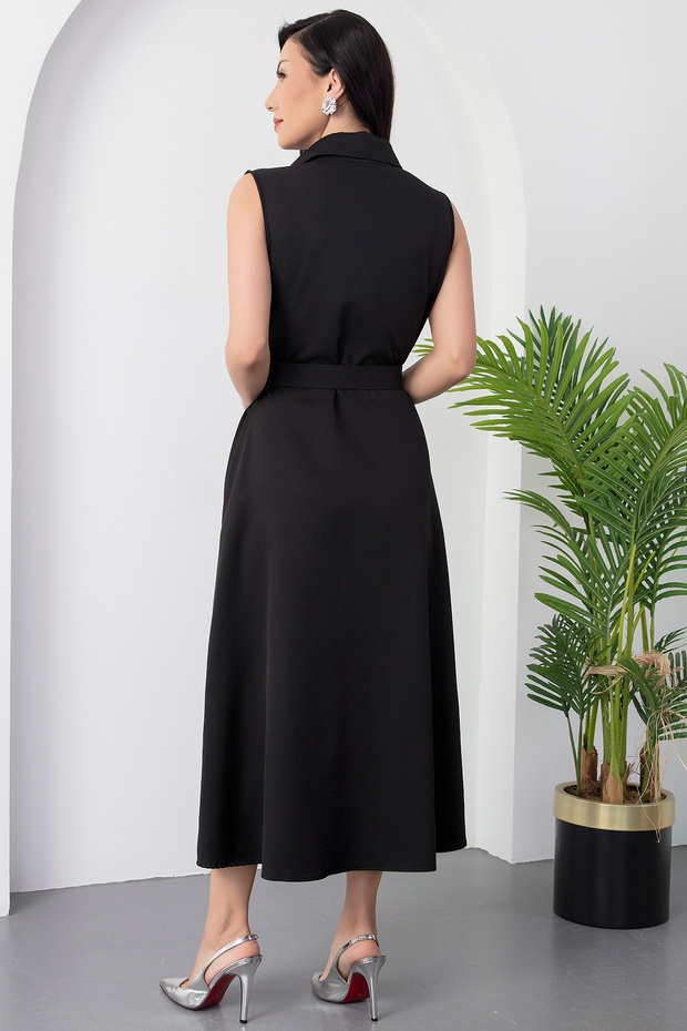 Boydan Düğmeli Yakalı Kemerli Elbise DKS1124 - 7