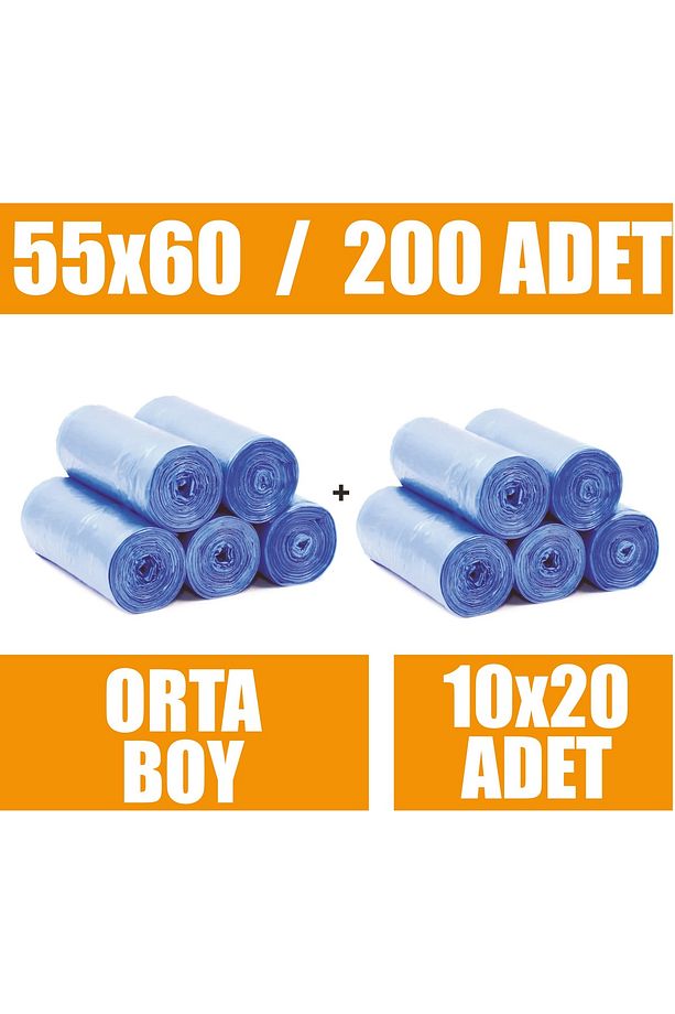 Çöp Torbası Orta Boy Mavi 55x60 Çöp Poşeti 20 Li X 10 Rulo - 2