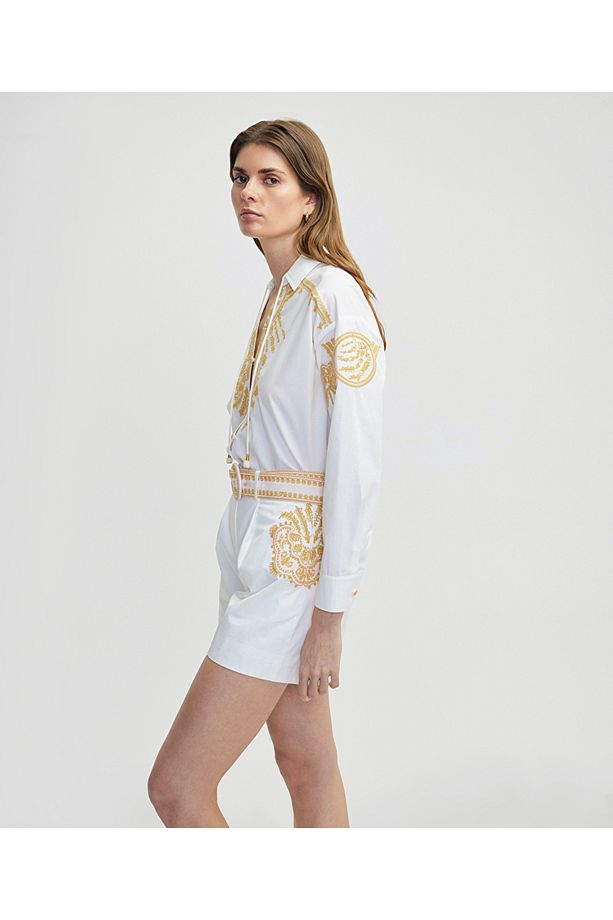 Nakışlı poplin şort - 5