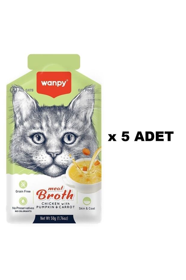 Kediler için Bal Kabağı & Havuçlu Tavuk Eti Çorbası 50 Gr X 5 ADET - 1