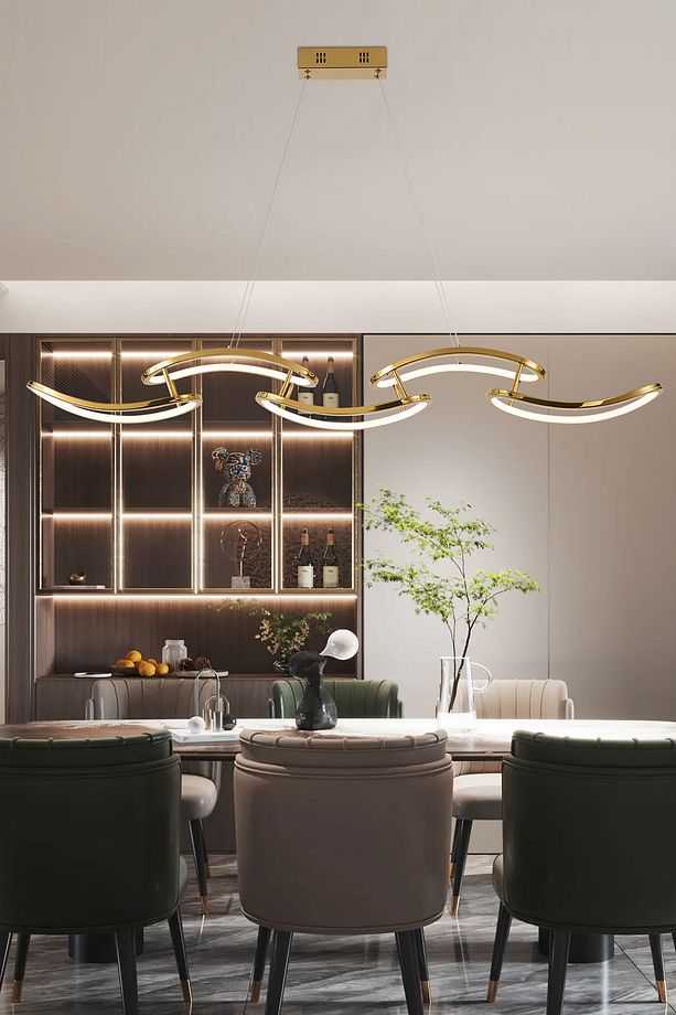 Quon 5'li Gold 100 Watt Sıralı Yemek Masası Üstü Modern Sarkıt Salon Led Avize - 1