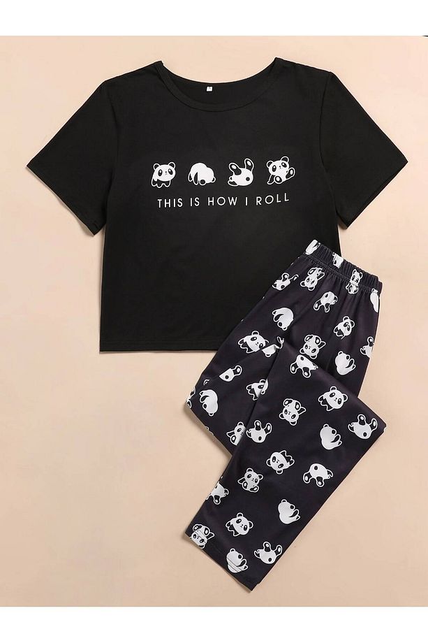 Panda Grafik Tişört ve Pantolon Pijama Takımı - 3