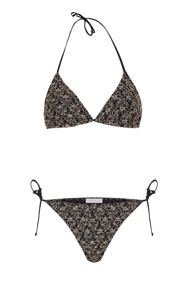 بدلة بيكيني مثلثة محبوكة باللون الذهبي
