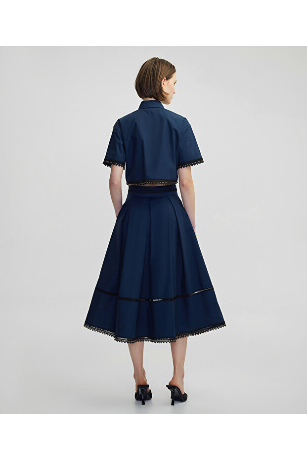 Kontrast şeritli midi etek - 5