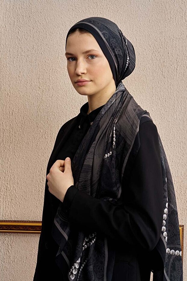 Cotton Silk Pearl Shawl - Black