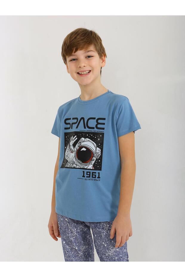 Male Child Short-Sleeve 100% Cotton Pajamas Set Go Space