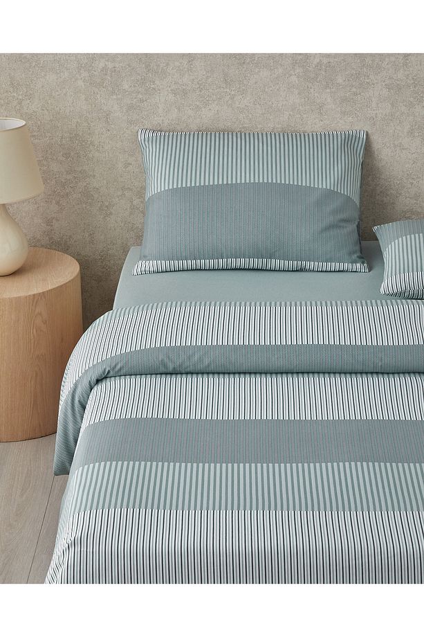 Modern Strip Kolay Ütülenir Tek Kişilik Nevresim Takımı 160x220 cm Yeşil - 2