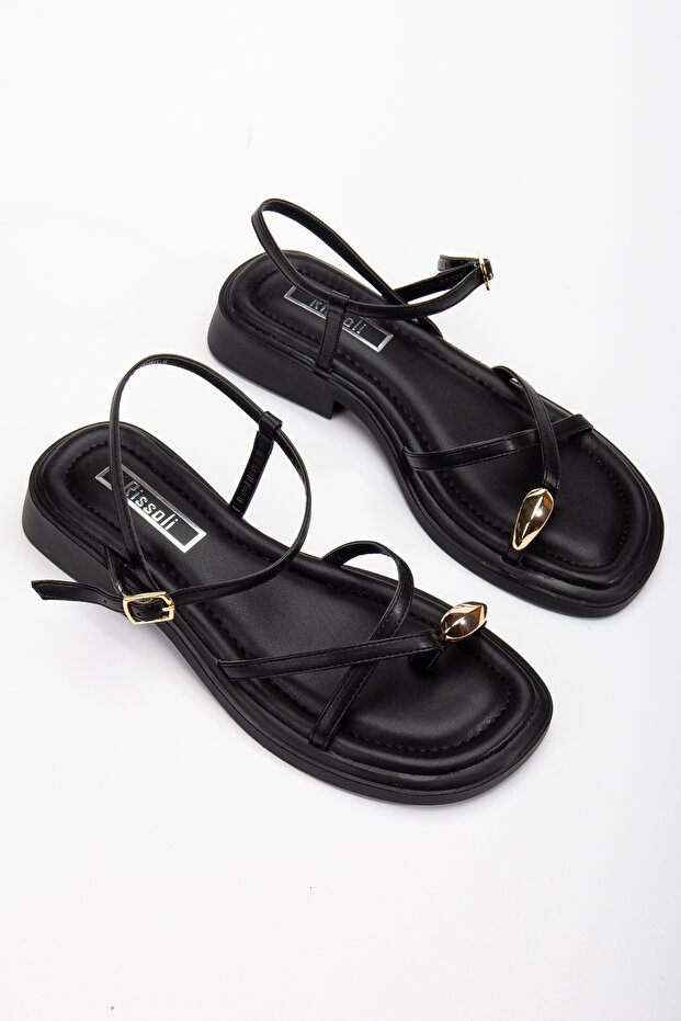 RİSSOLİ női fekete aranygyűrűs részletes napi szandál - 1