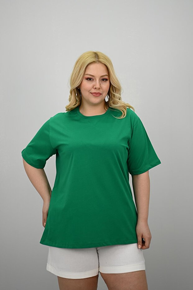 Women's Large Size Short Sleeve Crew Neck Oversize T-Shirt 1963-25