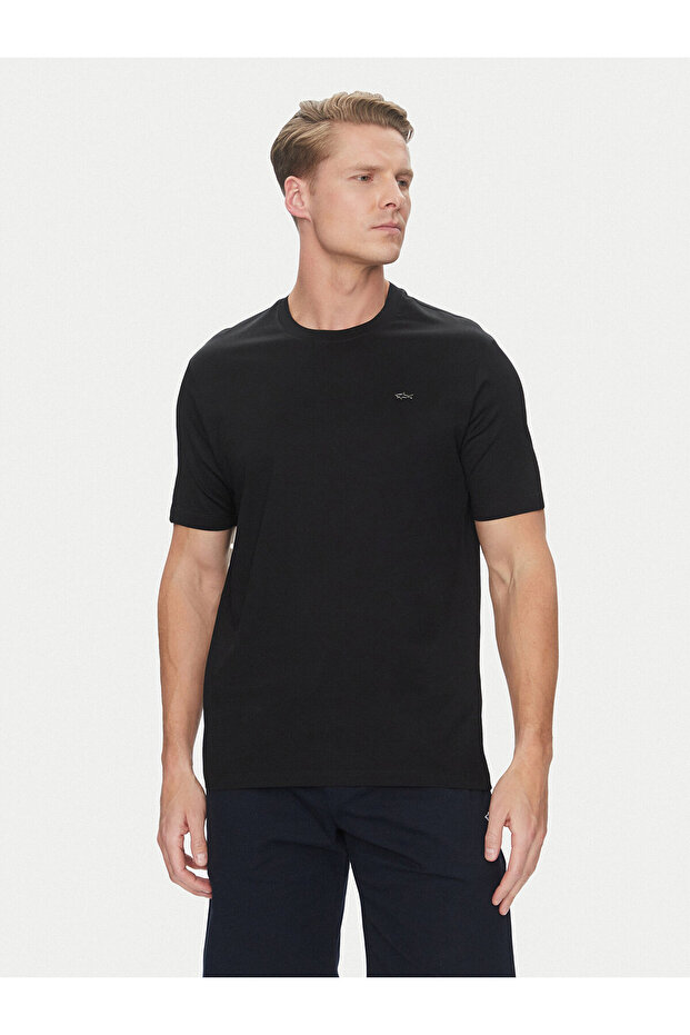 Men's Brand Logo Cotton Regular Fit Casual Black T-Shirt 24411021 -11D
