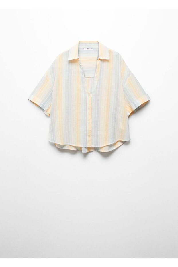 Çizgili yarı transparan gömlek - 3