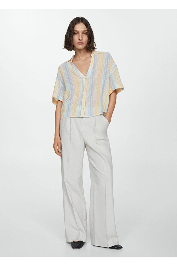 Çizgili yarı transparan gömlek - 2