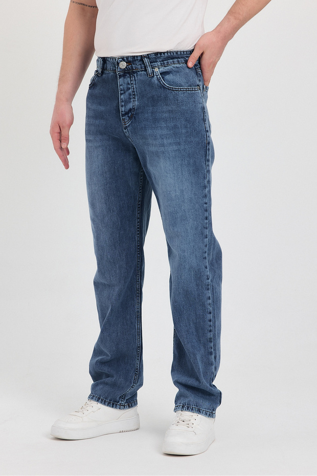 Baggy Regular Düz Bol Paça Erkek Jean Kot Pantolon - 9