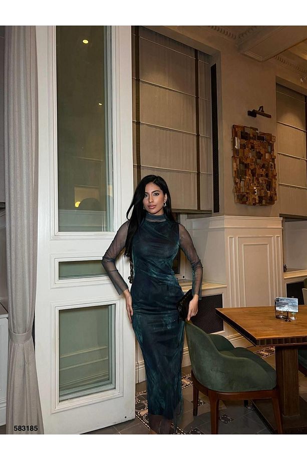 Yeni Model Tül Astarli Elbise 583185 Zumrut - 1