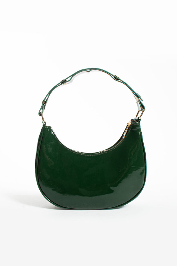 Women's Patent Leather Baguette Leather Hand and Shoulder Bag with Snap Fasteners