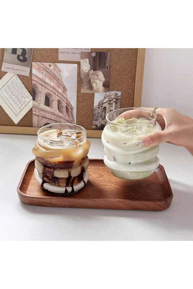 2 Adet Sarma Şerit Şekilli Bardak Soğuk sıcak Kahve Bardak Pinterest Borosilikat Bardak - 3