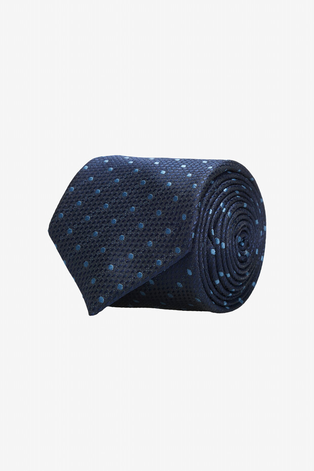 Erkek Lacivert-Açık Mavi Desenli Kravat - 1
