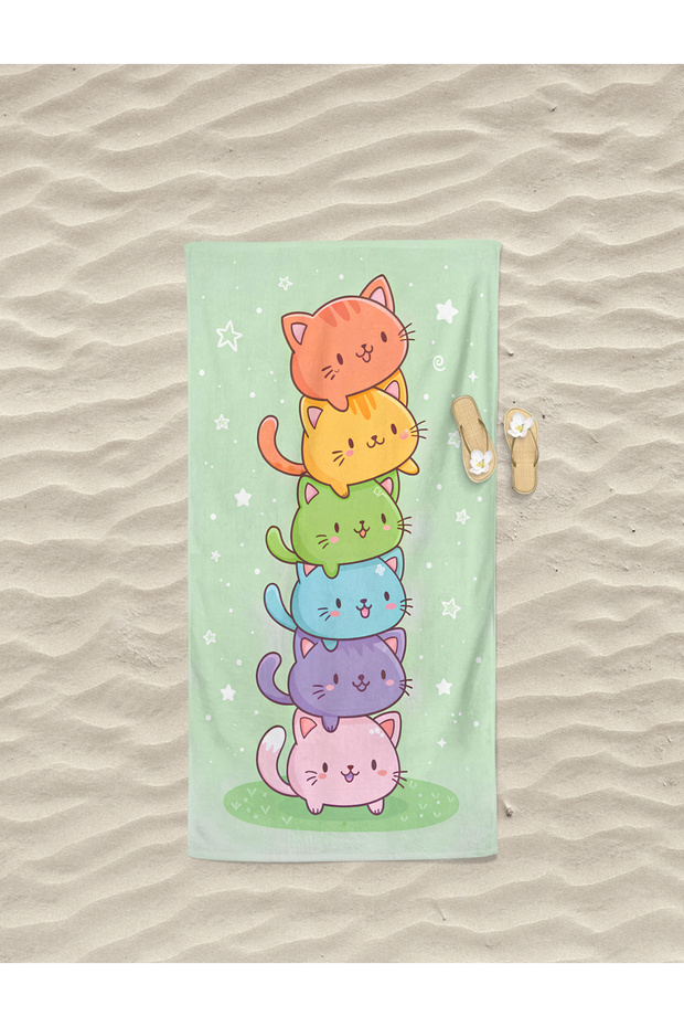 Cute Cat Patterned Digital Printed Teenage Girl Beach Bath Towel