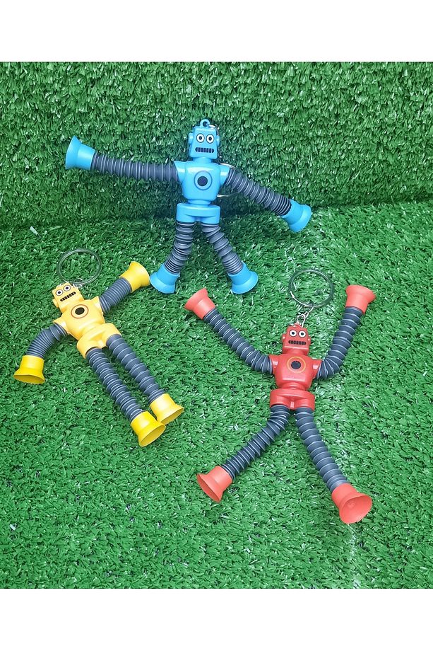 Vantuzlu Robot Anahtarlik, Oyuncak 1 Adet Uzayan Kisalan Esnek Robot 13,5x17 cm - 4