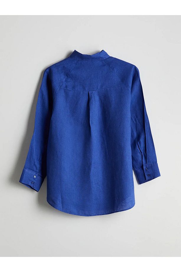 LCW Modest Mavi Oversize Keten Kadın Gömlek - 2