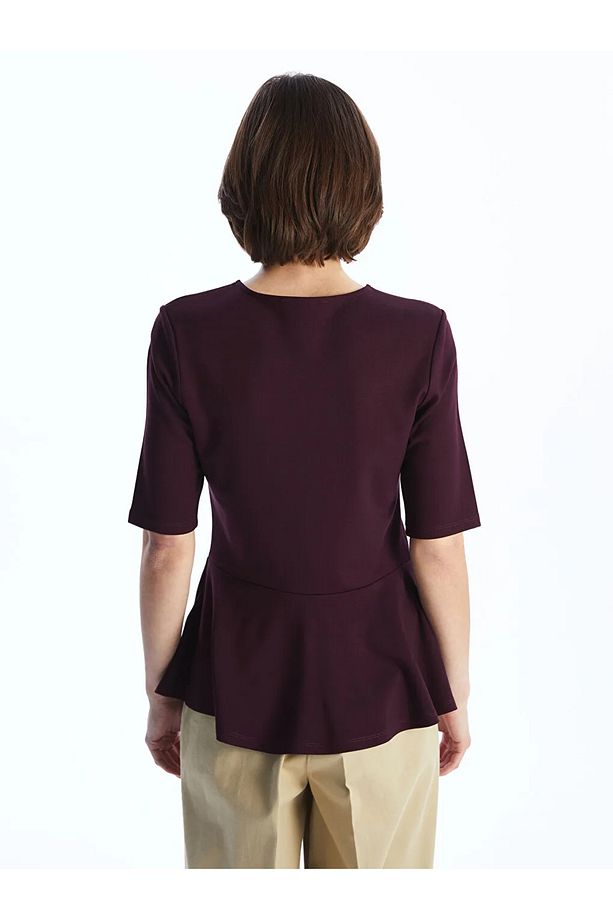 LCW Vision Bordo Bisiklet Yaka Peplum Bluz - 4