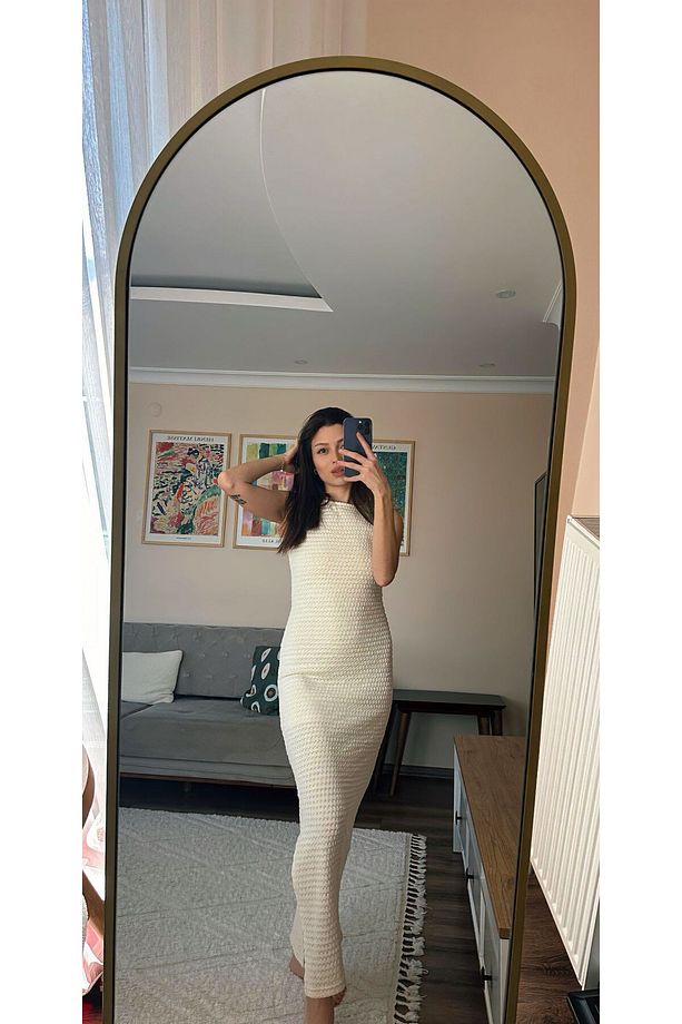 DOKUMA ÖRGÜ KUMAŞ MAXİ BOY ELBİSE - 2