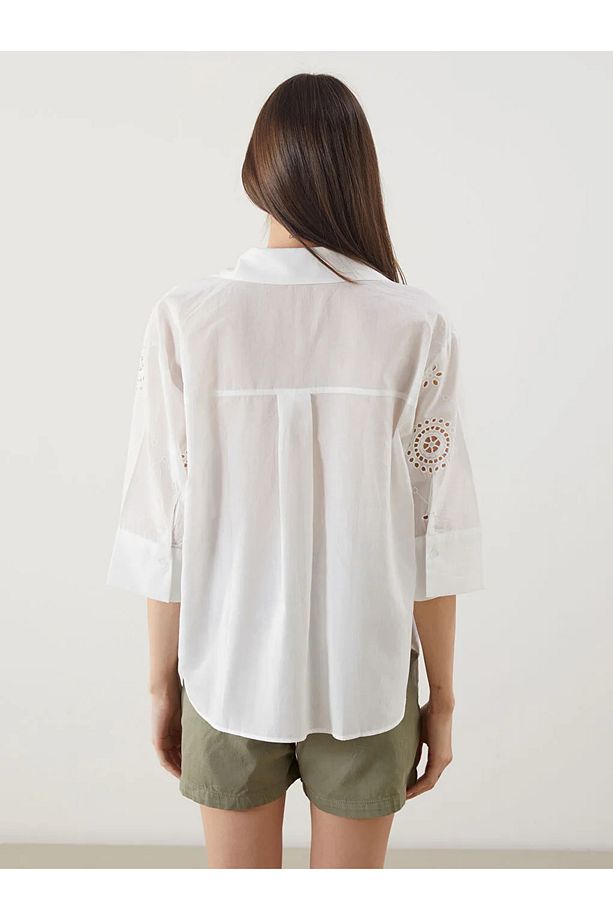 LCW Vision Ekru Ajurlu Oversize Kadın Gömlek - 4