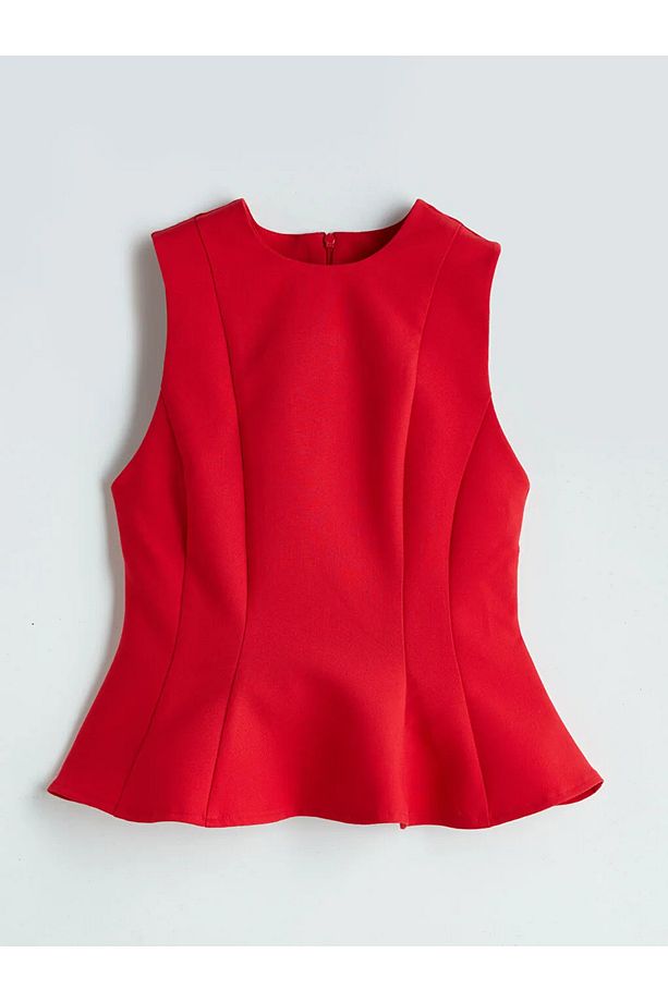 LCW Vision Kirmizi Bisiklet Yaka Peplum Bluz - 3