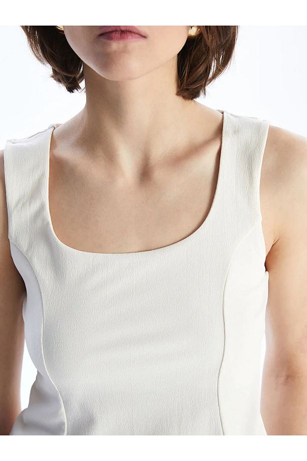 LCW Vision Ekru Kare Yaka Peplum Bluz - 4