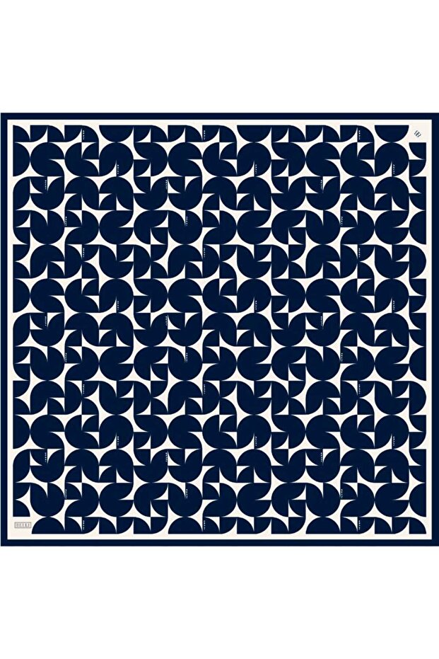Pure Silk Scarf 4117D02 Twill İype –5686 90X90 Navy Blue White