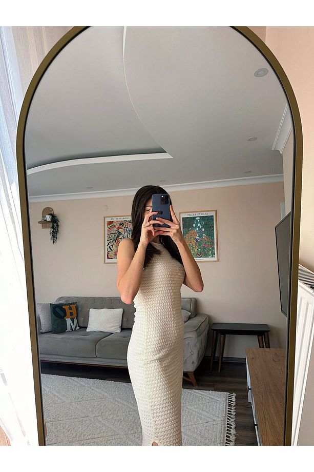 DOKUMA ÖRGÜ KUMAŞ MAXİ BOY ELBİSE - 6