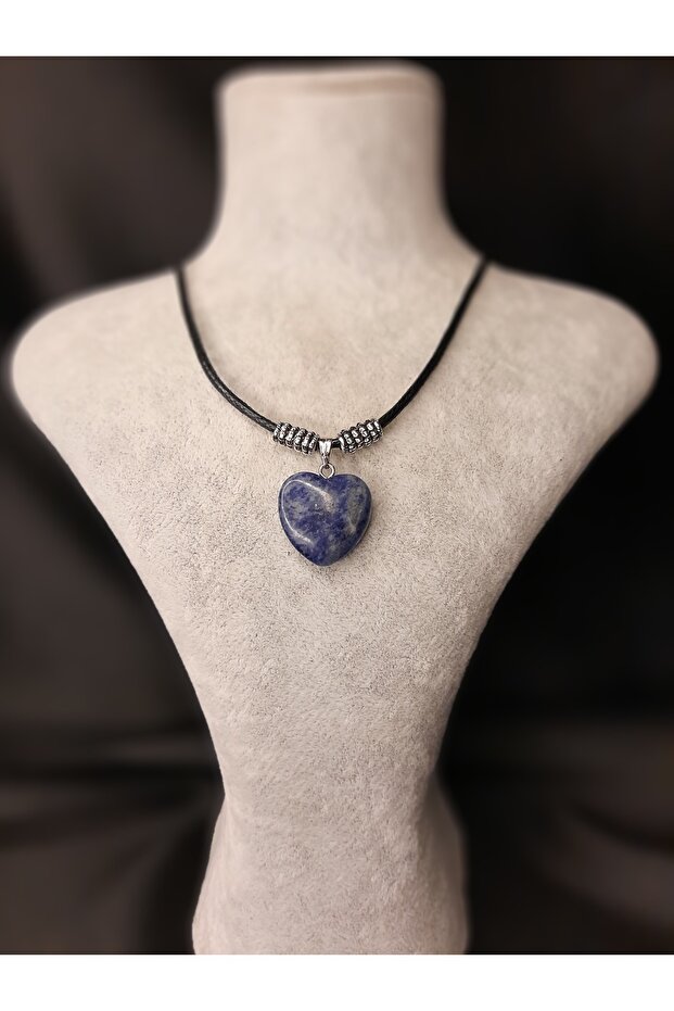 Navy Blue Heart Stone Leather String Necklace Unisex Stylish Jewelry