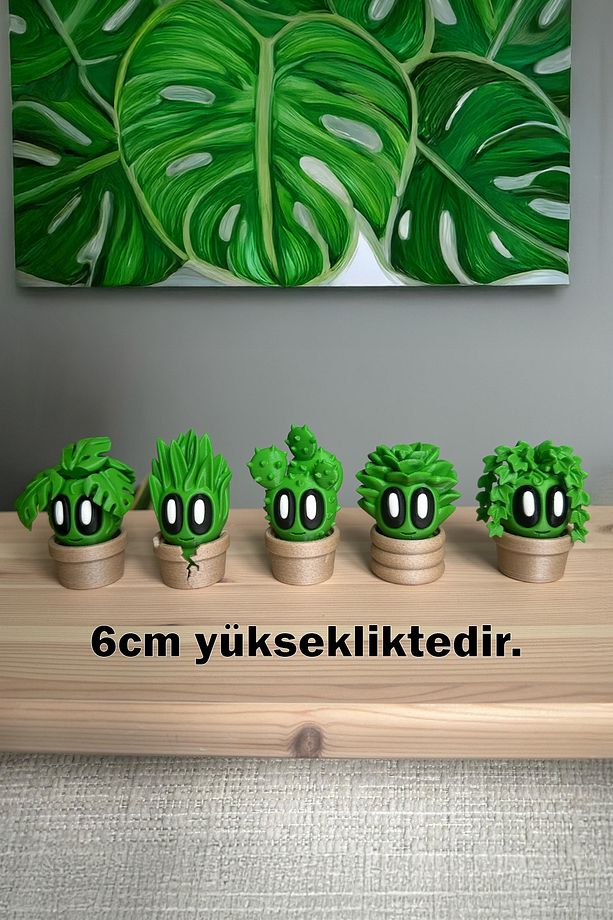 Solmayan Çiçek Biblo Seti, 5li Yapay Bitki Dekorasyonu, Sevimli Kaktüs Sukulent Sarmaşık 6cm - 2