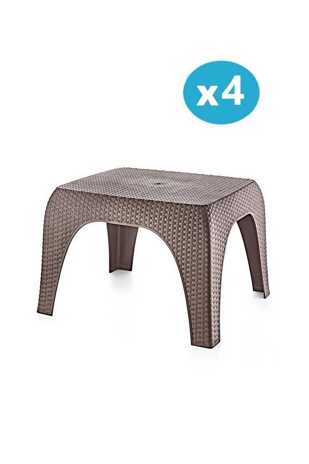 Sy-2590 Hasır Desen Plastik Bahçe Balkon Plaj Şezlong Sehpa 4'lü Set Kahverengi - 1