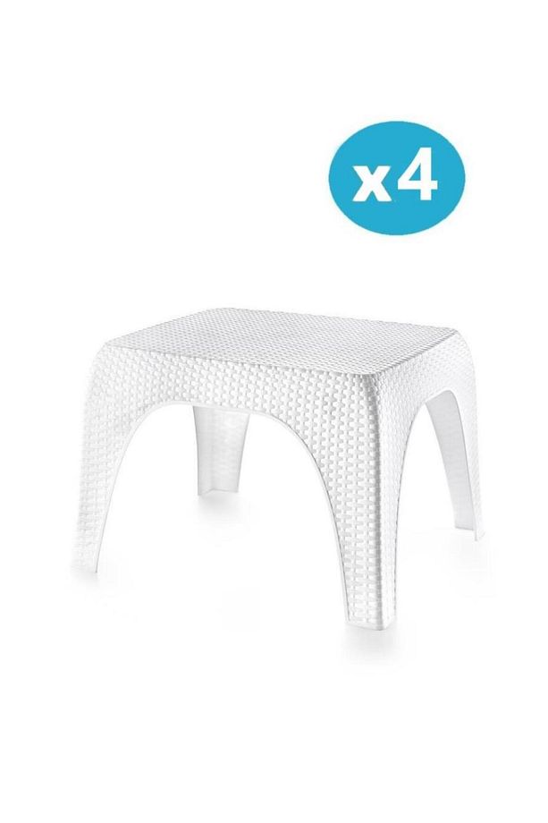 Hasır Desen Plastik Bahçe Balkon Plaj Şezlong Sehpa 4'lü Set Beyaz - 1