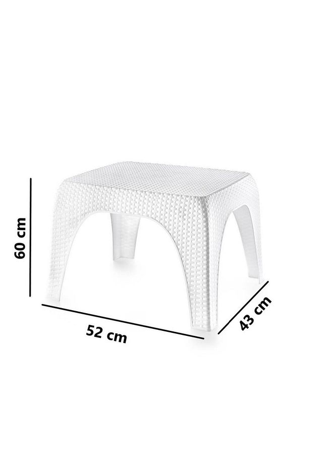Hasır Desen Plastik Bahçe Balkon Plaj Şezlong Sehpa 4'lü Set Beyaz - 2