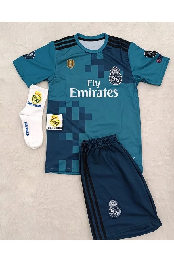 R.e.a.l M.a.d.r.i.d 2018 Cristiano Ronaldo Turkuaz Röveşata Çocuk Forması 4'lü Set ( Byz-armalı) - 2
