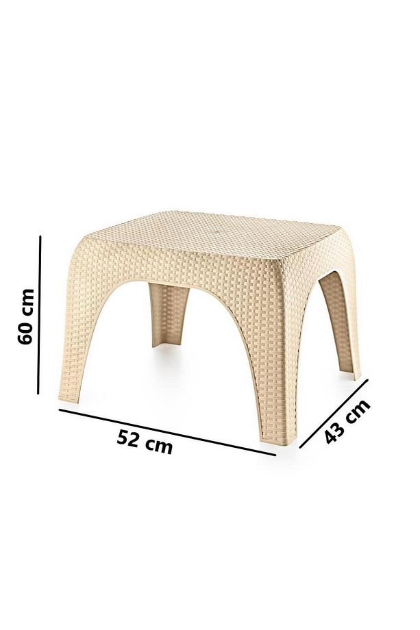 Sy-2590 Hasır Desen Plastik Bahçe Balkon Plaj Şezlong Sehpa 4'lü Set Bej - 2