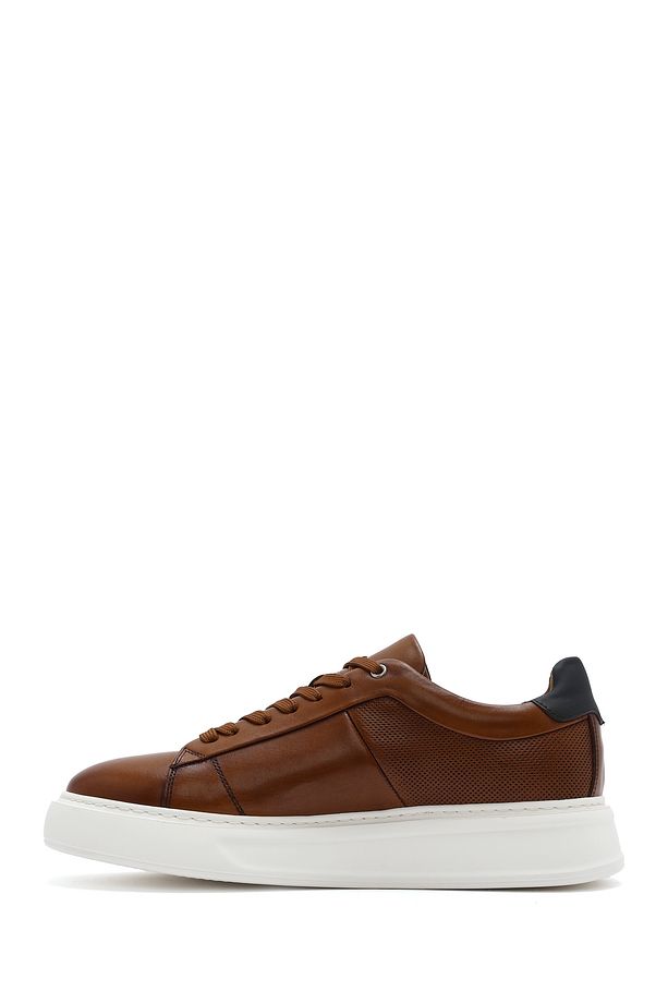 Erkek Taba Bağcıklı Kalın Tabanlı Deri Sneaker 25SFD612818 - 2