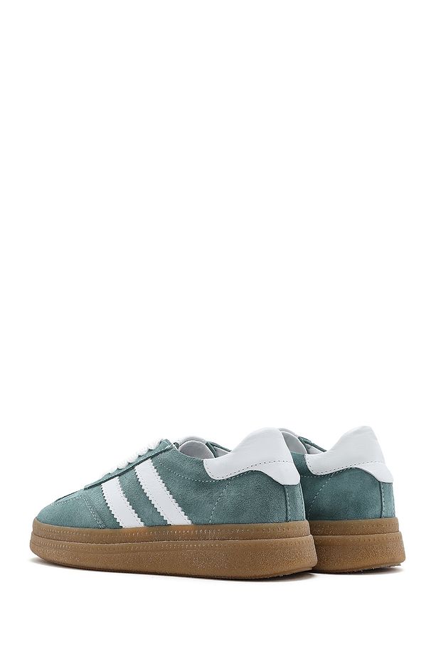 Kadın Yeşil Bağcıklı Kalın Tabanlı Süet Deri Sneaker 25SFD511010 - 5