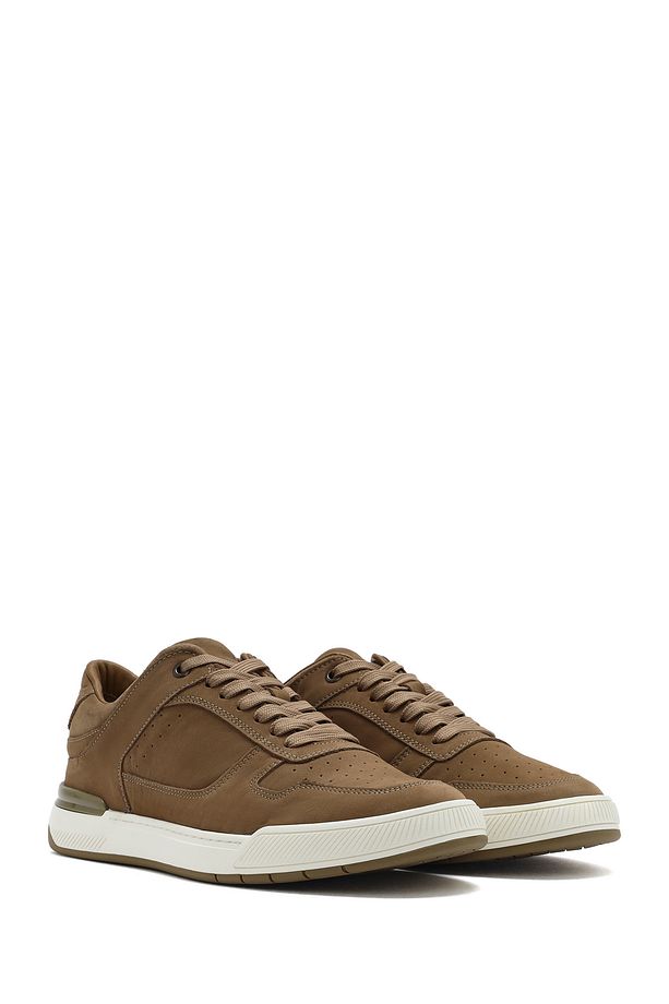 Erkek Bej Bağcıklı Nubuk Deri Sneaker 25SFD6114V3 - 3