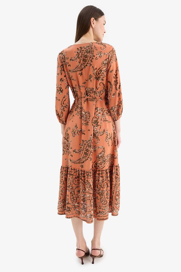 Regular Fit V Yaka Çiçek Desenli Yarım Kollu Midi Elbise F0985ax25sm - 6
