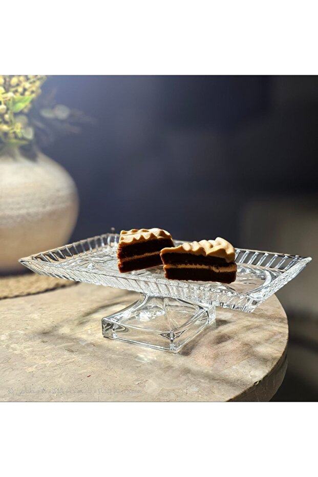 صحن تقديم زجاج مستطيل  بقاعدة 34*17 سم - 1