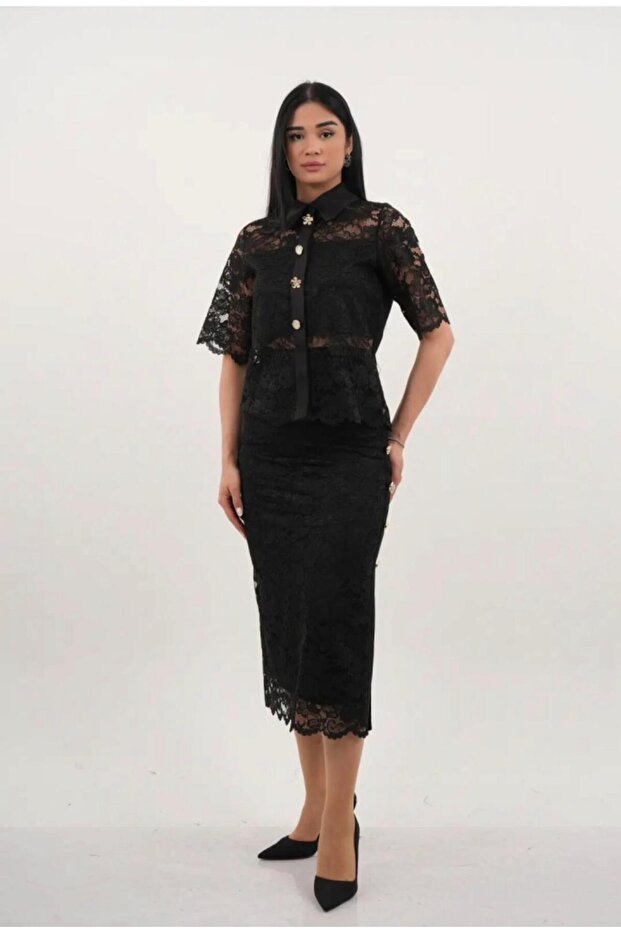 Siyah Dantel Gömlek - 1