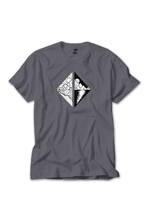 Triangle Mountains Scenery Gray T-Shirt
