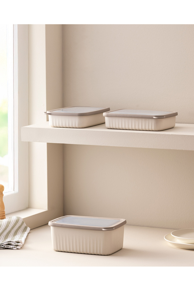 Lucca Set of 3 Rectangular Storage Containers - Beige - 1