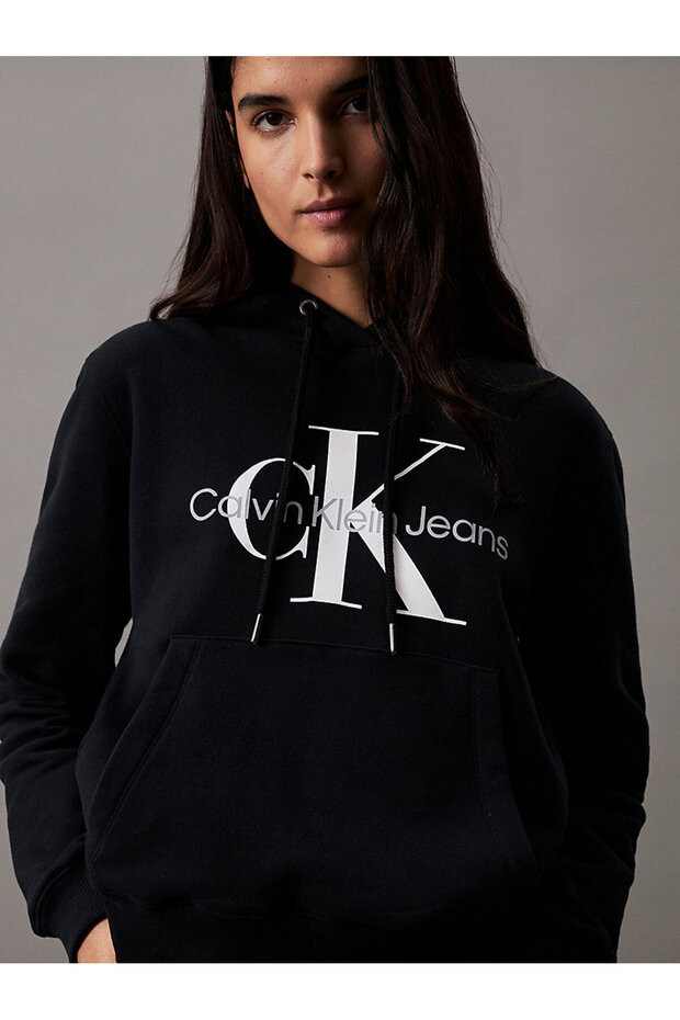 Kadın Siyah Kapüşonlu Sweatshirt - 3