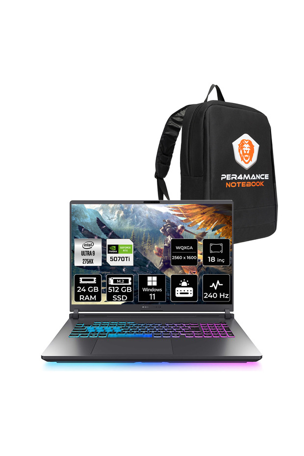 ROG Strix G18 Ultra 9 275HX 24GB 512GB SSD RTX5070Ti/12GB 140W 240HZ 18'' 2.5K W11H Gaming Lapt - 1