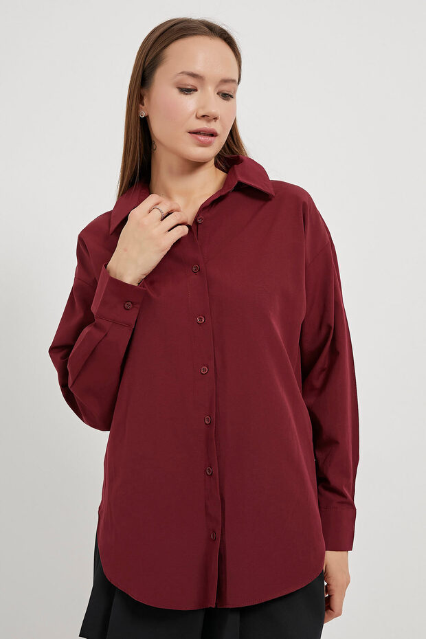 Women's Long Sleeve Loose Basic Summer Claret Red Shirt