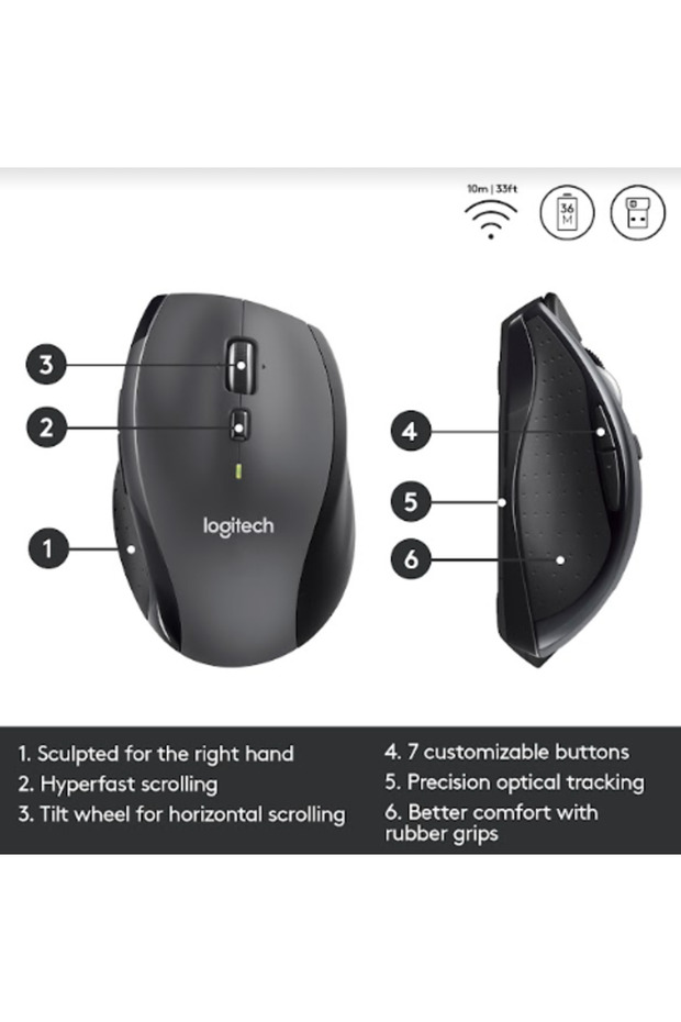 Mouse wireless Logitech Marathon M705, USB, 1000 DPI (Negru) - 9
